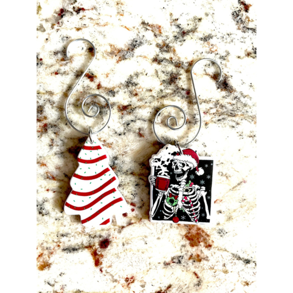 Set of 2 Ornaments, Christmas Tree Ornament, Goth Xmas Decor